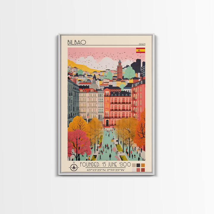 Bilbao Spain Travel Poster Framed Canvas Print, Modern Art, Pop Art Home Decor, Scenic Wall Art, Living Room Decor, Artistic Gift