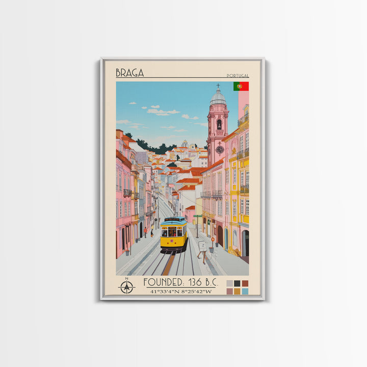 Braga Portugal Travel Poster Framed Canvas Print, Vintage Style, Pop Art Home Decor, Scenic Wall Art, Living Room Decoration, Artistic Gift