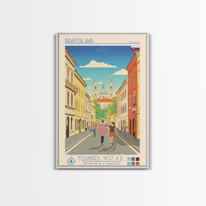 Bratislava Slovakia Travel Poster Framed Canvas Print, Midcentury Modern Art, Pop Art Wall Decor, Home Decor, Vacation Gift, Living Room Art
