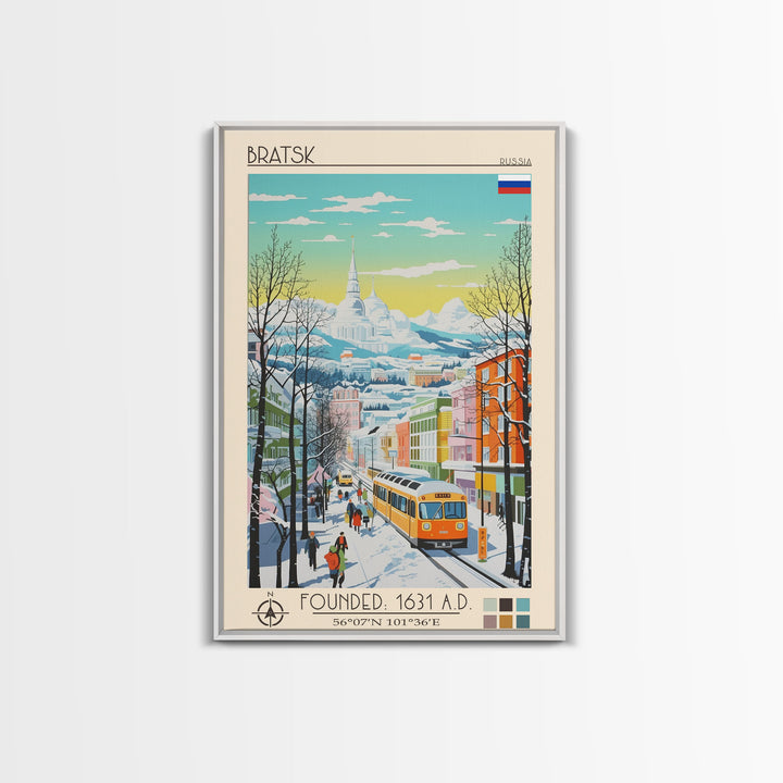 Bratsk Russia Travel Poster Framed Canvas Print, Midcentury Modern Art, Pop Art Wall Decor, Home Decor, Vacation Gift, Living Room Art