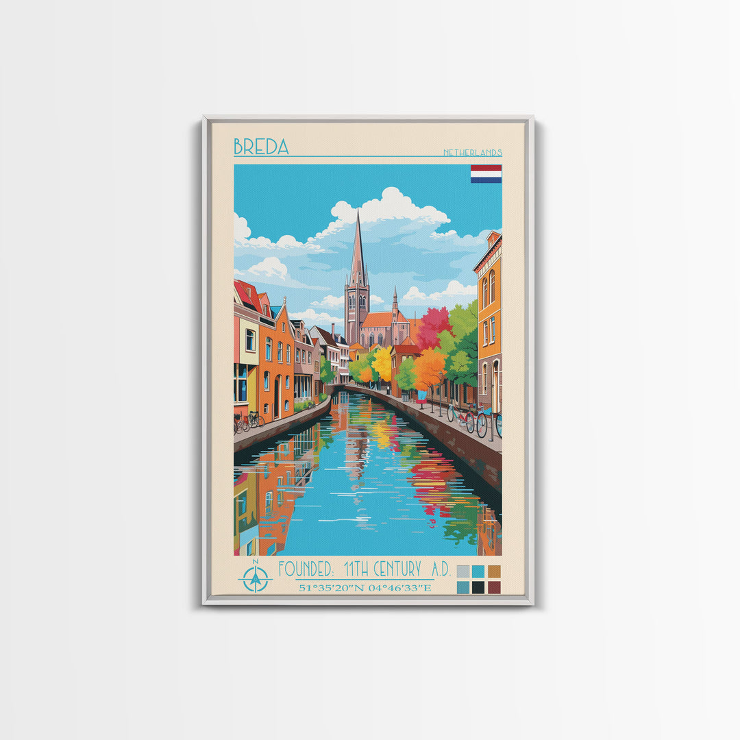 Breda Netherlands Travel Poster Framed Canvas Print, Vintage Style, Pop Art Home Decor, Scenic Wall Art, Living Room Decoration, Artistic Gift