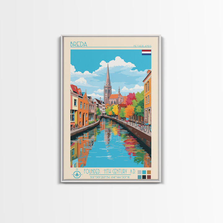 Breda Netherlands Travel Poster Framed Canvas Print, Vintage Style, Pop Art Home Decor, Scenic Wall Art, Living Room Decoration, Artistic Gift