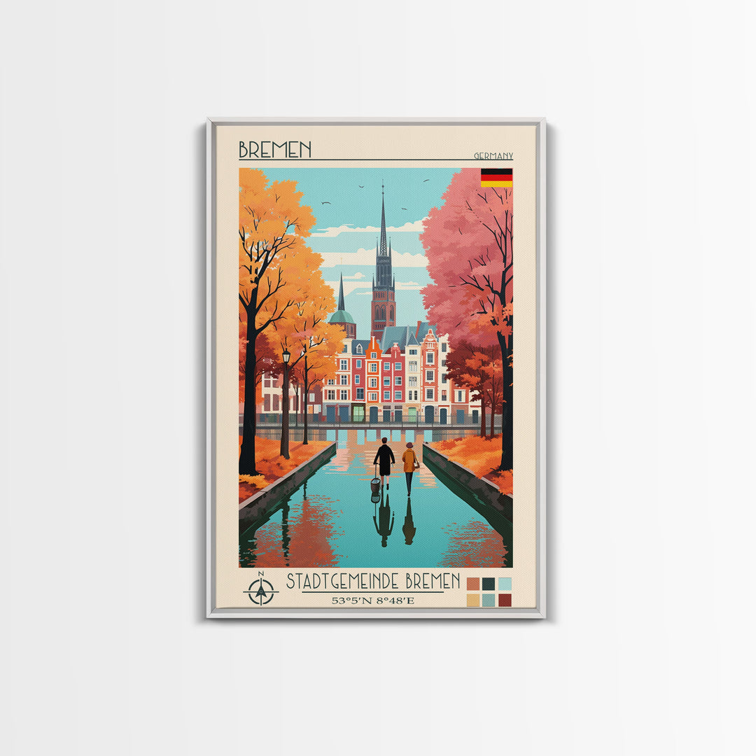 Bremen Germany Travel Poster Framed Canvas Print, Midcentury Modern Art, Pop Art Wall Decor, Home Decor, Vacation Gift, Living Room Art