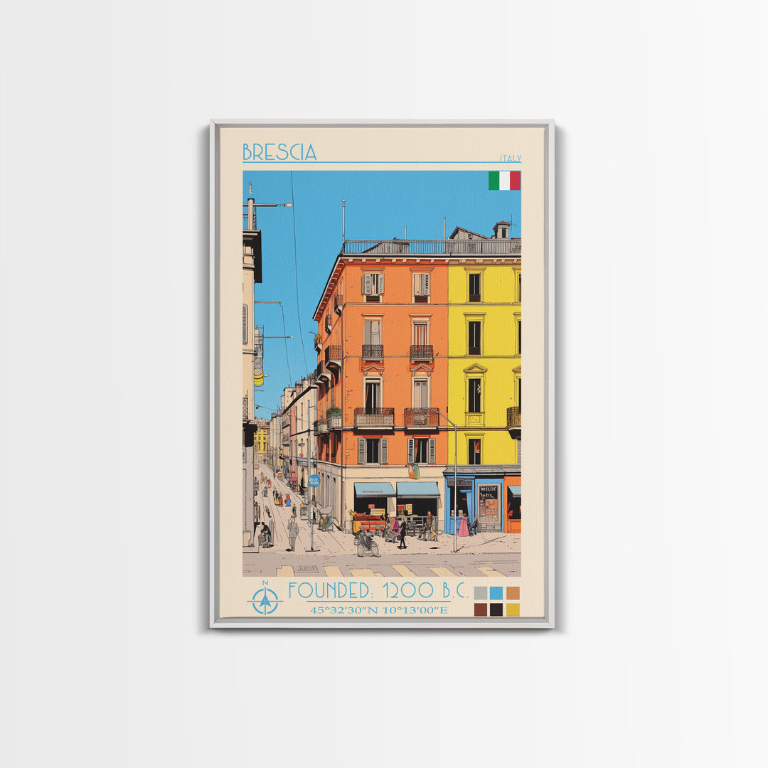 Brescia Italy Travel Poster Framed Canvas Print, Vintage Style, Pop Art Home Decor, Scenic Wall Art, Living Room Decoration, Artistic Gift