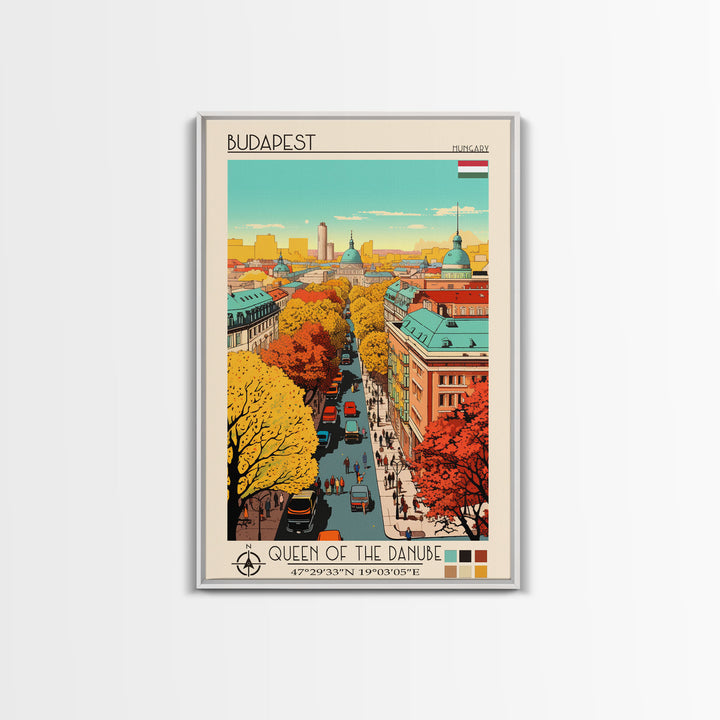 Budapest Hungary Travel Poster Framed Canvas Print, Vintage Style, Pop Art Home Decor, Scenic Wall Art, Living Room Decoration, Artistic Gift