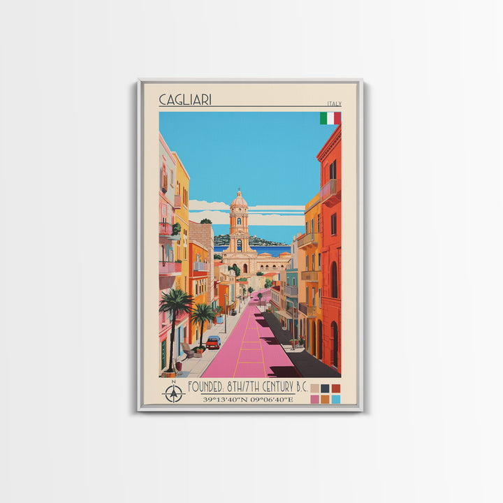 Cagliari Italy Travel Poster Framed Canvas Print, Midcentury Modern Art, Pop Art Wall Decor, Home Decor, Vacation Gift, Living Room Art