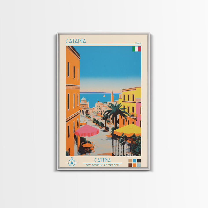 Catania Italy Travel Poster Framed Canvas Print, Vintage Style, Pop Art Home Decor, Scenic Wall Art, Living Room Decoration, Artistic Gift