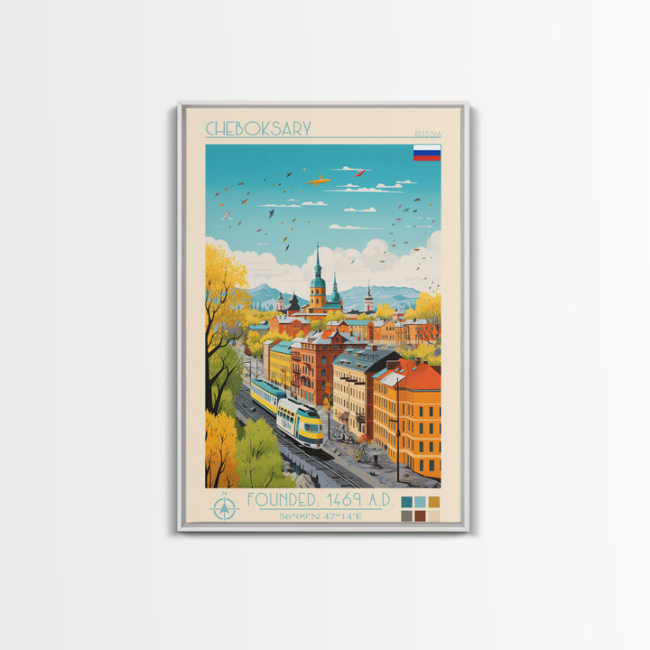 Cheboksary Russia Travel Poster Framed Canvas Print, Vintage Style, Pop Art Home Decor, Scenic Wall Art, Living Room Decoration, Artistic Gift