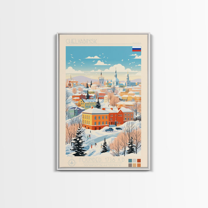 Chelyabinsk Russia Travel Poster Framed Canvas Print, Midcentury Modern Art, Pop Art Wall Decor, Home Decor, Vacation Gift, Living Room Art