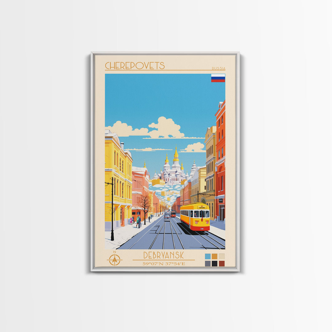 Cherepovets Russia Travel Poster Framed Canvas Print, Midcentury Modern Art, Pop Art Wall Decor, Home Decor, Vacation Gift, Living Room Art