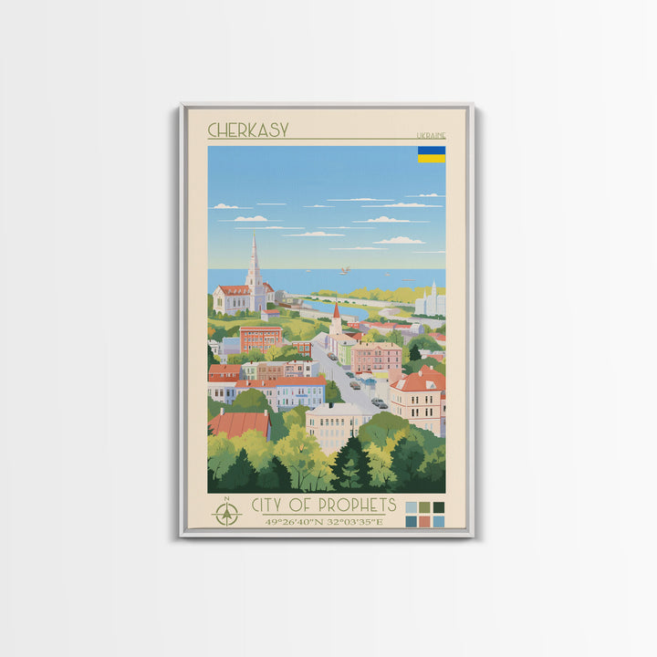 Cherkasy Ukraine Travel Poster Framed Canvas Print, Midcentury Modern Art, Pop Art Wall Decor, Home Decor, Vacation Gift, Living Room Art