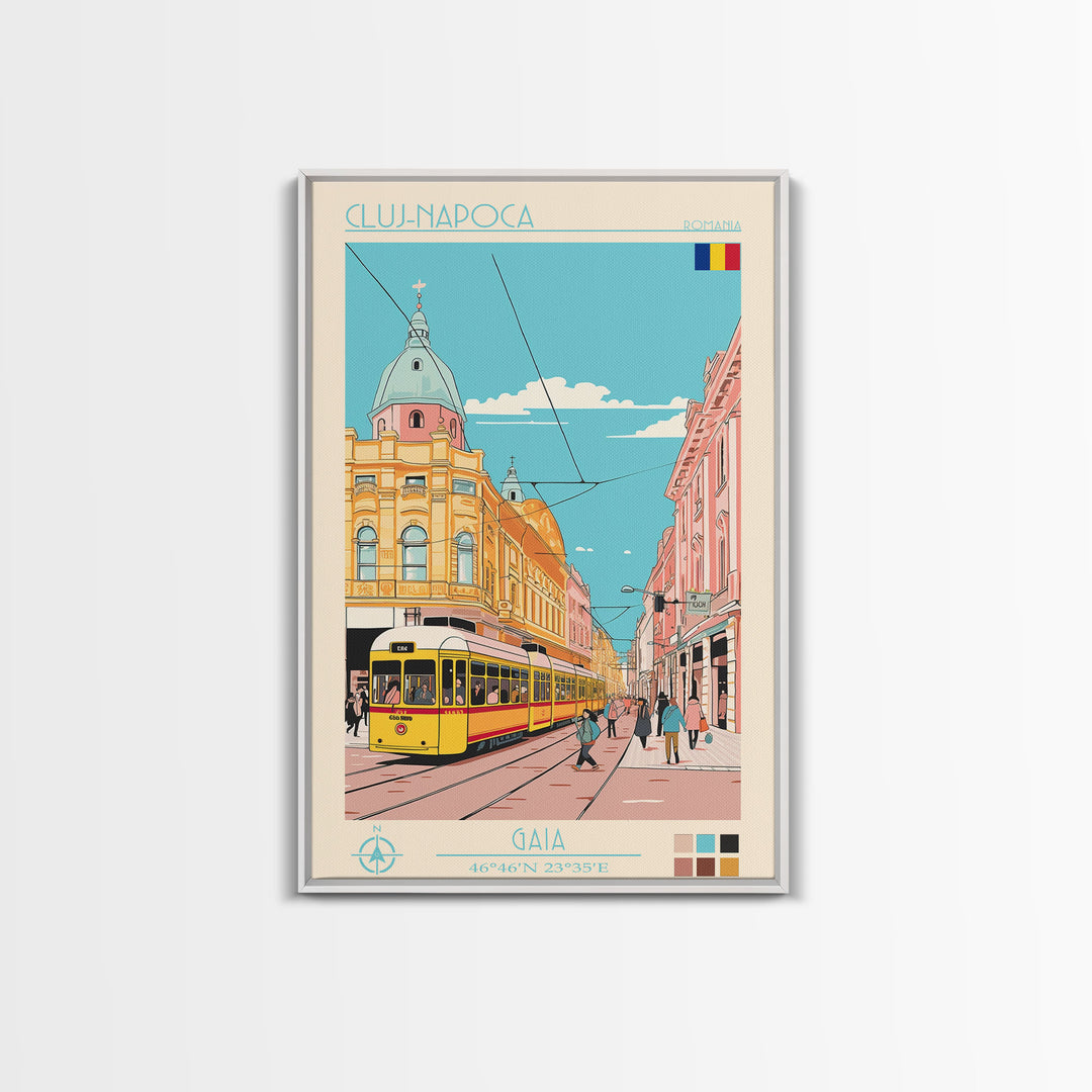 Cluj-Napoca Romania Travel Poster Framed Canvas Print, Vintage Style, Pop Art Home Decor, Scenic Wall Art, Living Room Decoration, Artistic Gift