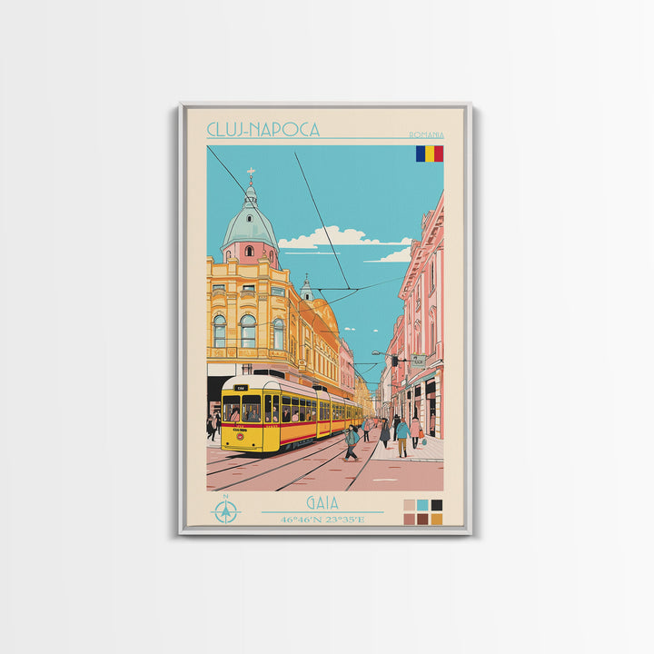 Cluj-Napoca Romania Travel Poster Framed Canvas Print, Vintage Style, Pop Art Home Decor, Scenic Wall Art, Living Room Decoration, Artistic Gift