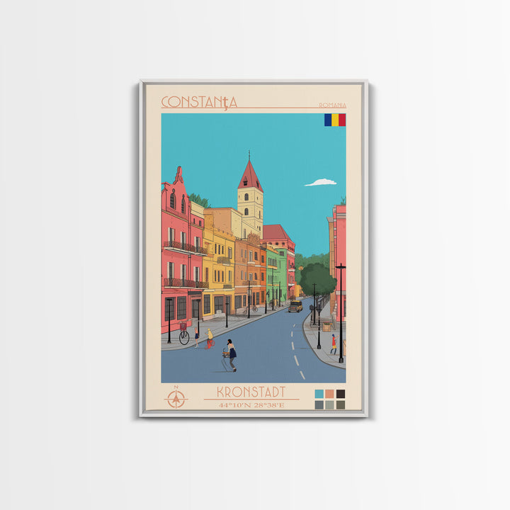 Constanta Romania Travel Poster Framed Canvas Print, Midcentury Modern Art, Pop Art Wall Decor, Home Decor, Vacation Gift, Living Room Art