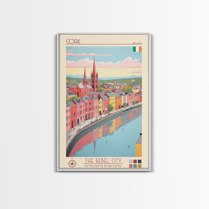 Cork Ireland Travel Poster Framed Canvas Print, Midcentury Modern Art, Pop Art Wall Decor, Home Decor, Vacation Gift, Living Room Art