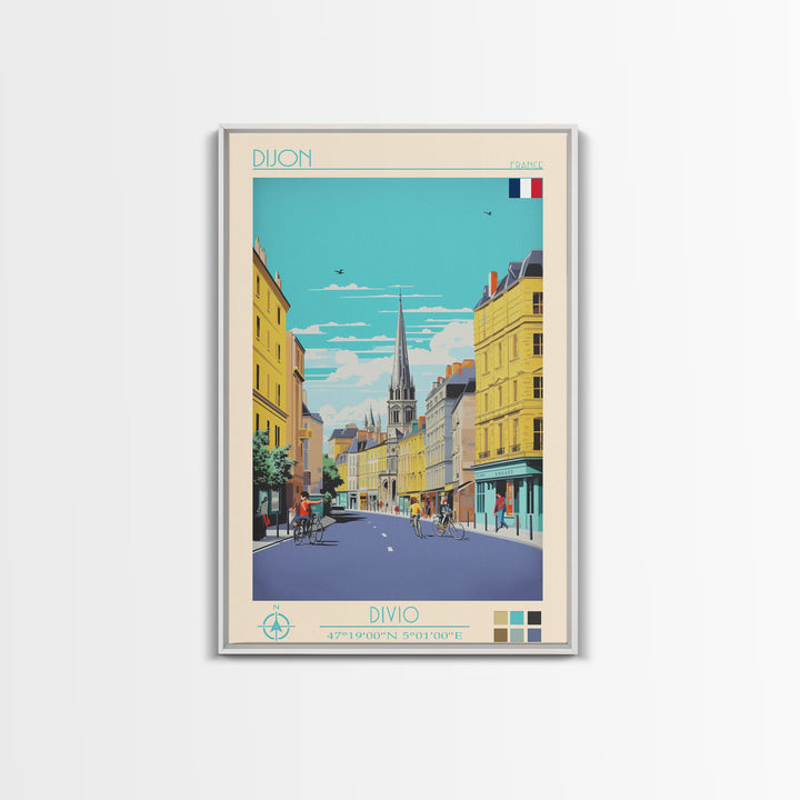 Dijon France Travel Poster Framed Canvas Print, Midcentury Modern Art, Pop Art Wall Decor, Home Decor, Vacation Gift, Living Room Art