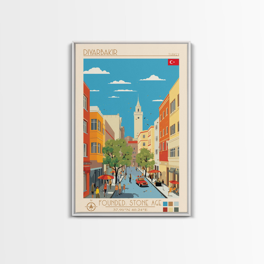 Diyarbakir Turkey Travel Poster Framed Canvas Print, Vintage Style, Pop Art Home Decor, Scenic Wall Art, Living Room Decoration, Artistic Gift