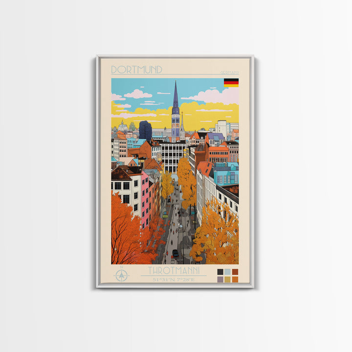Dortmund Germany Travel Poster Framed Canvas Print, Vintage Style, Pop Art Home Decor, Scenic Wall Art, Living Room Decoration, Artistic Gift