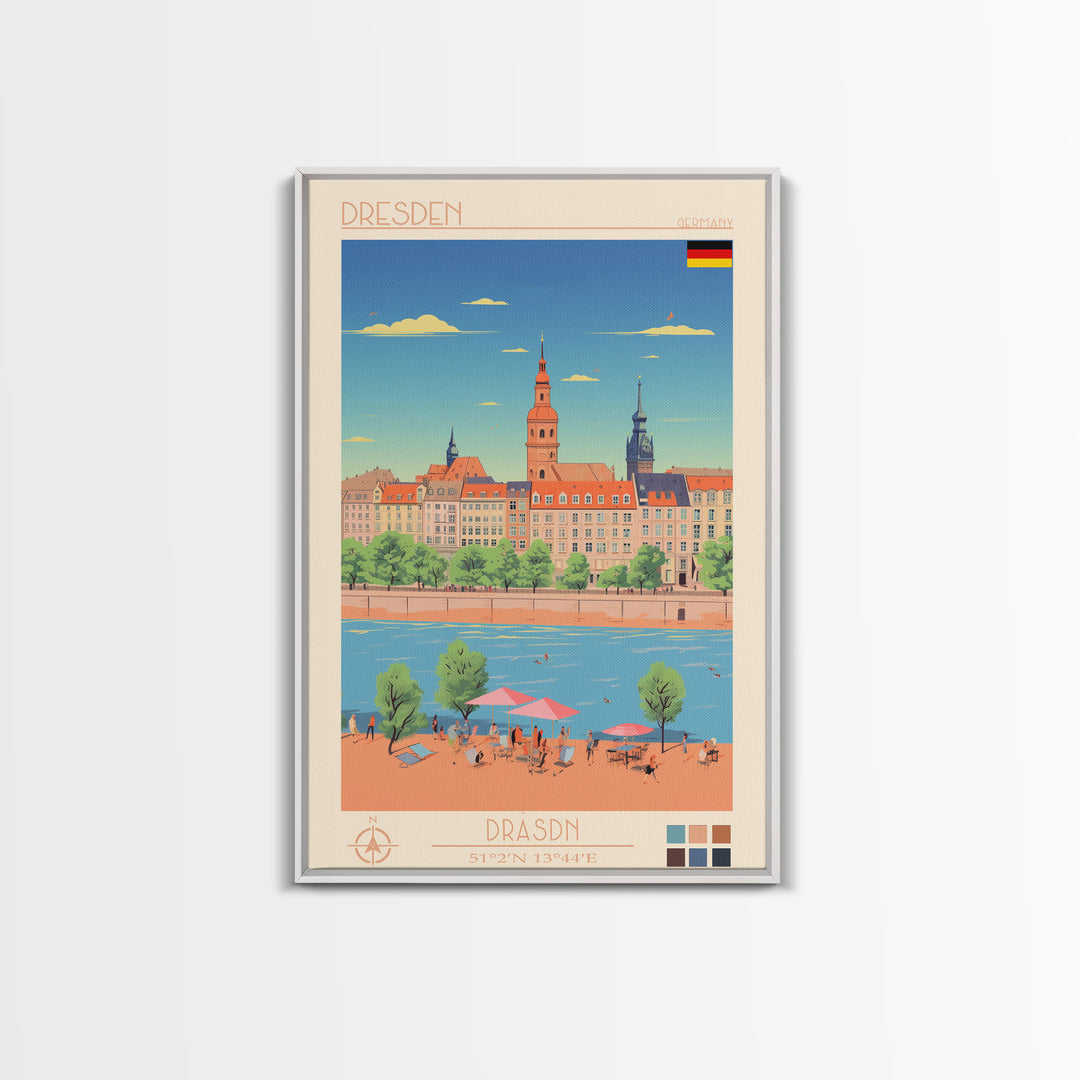 Dresden Germany Travel Poster Framed Canvas Print, Midcentury Modern Art, Pop Art Wall Decor, Home Decor, Vacation Gift, Living Room Art