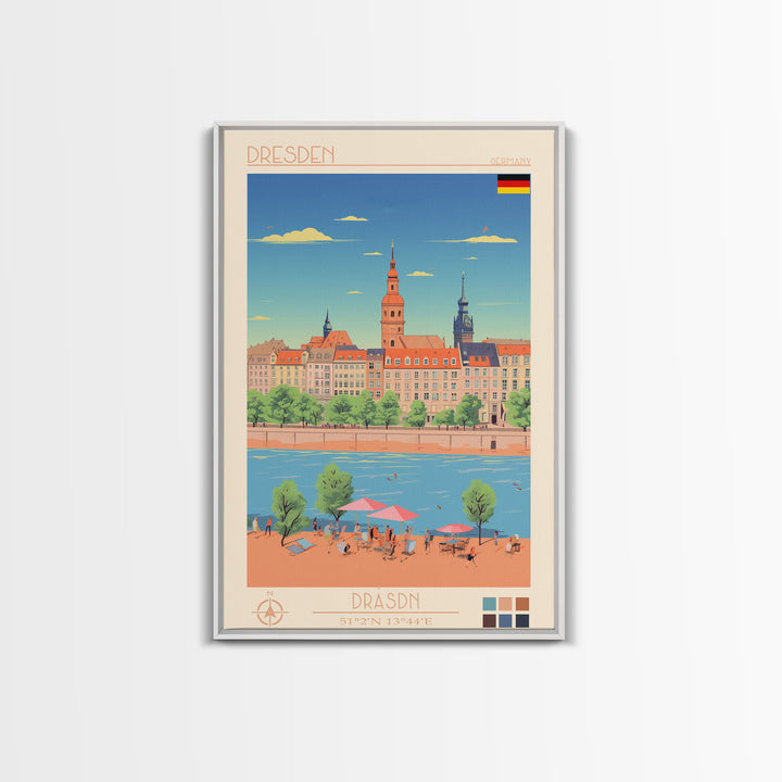 Dresden Germany Travel Poster Framed Canvas Print, Midcentury Modern Art, Pop Art Wall Decor, Home Decor, Vacation Gift, Living Room Art