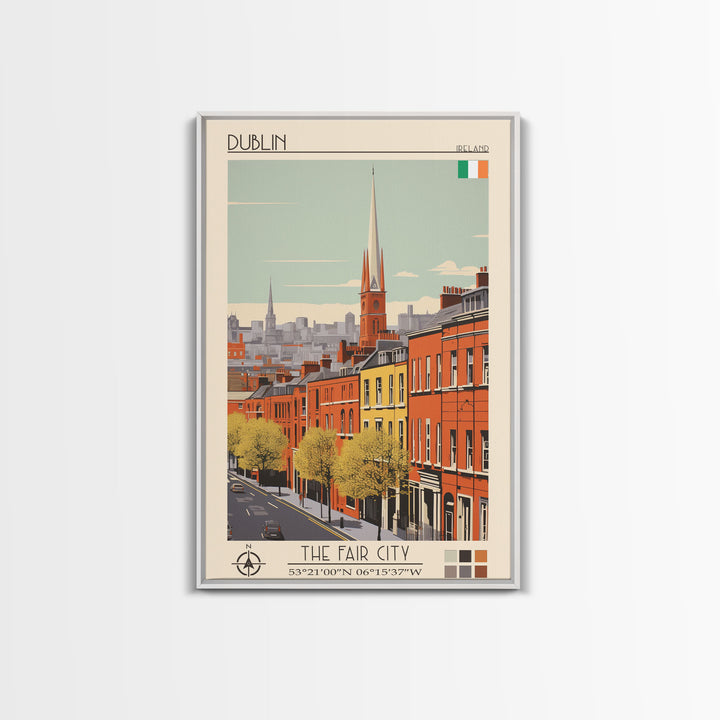 Dublin Ireland Travel Poster Framed Canvas Print, Midcentury Modern Art, Pop Art Wall Decor, Scenic Bedroom Art, Office Decoration