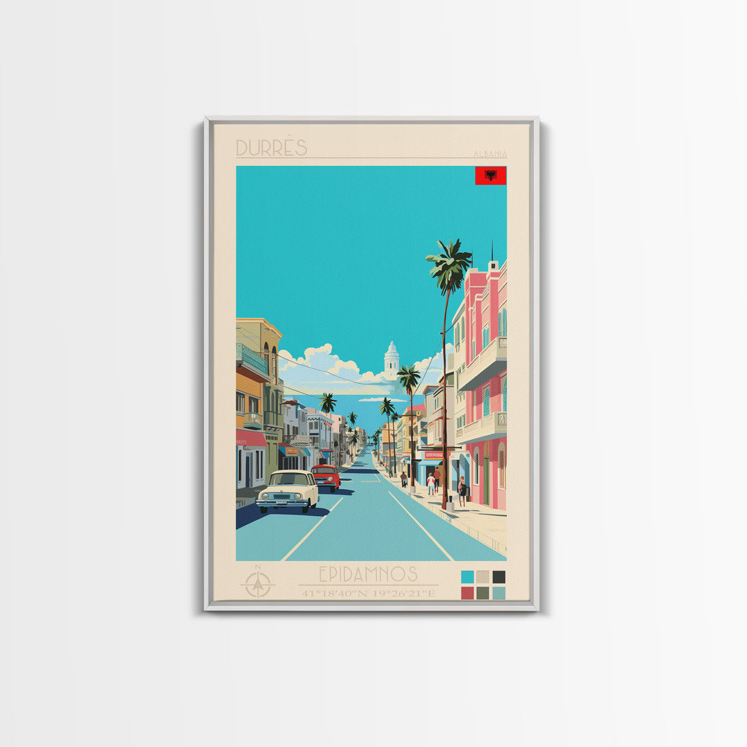 Durrës Albania Travel Poster Framed Canvas Print, Vintage Style, Pop Art Home Decor, Scenic Wall Art, Bedroom Decoration, Office Gift