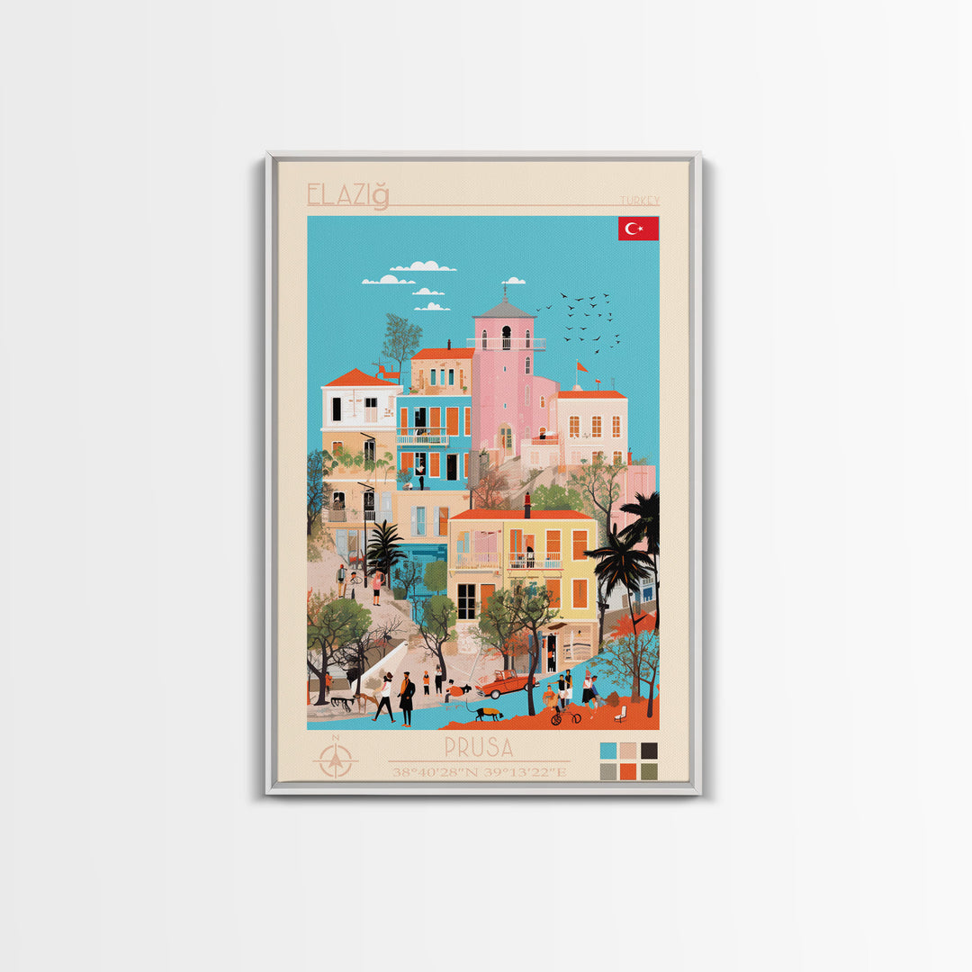 Elâzığ Turkey Travel Poster Framed Canvas Print, Midcentury Modern Art, Pop Art Wall Decor, Scenic Wall Art, Living Room Decoration, Office Art