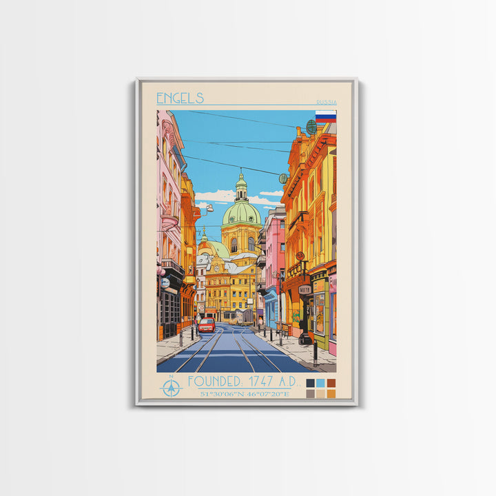 Engels Russia Travel Poster Framed Canvas Print, Midcentury Modern Art, Pop Art Wall Decor, Scenic Wall Art, Living Room Decoration, Office Gift