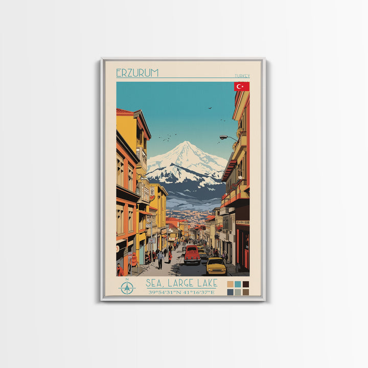 Erzurum Turkey Travel Poster Framed Canvas Print, Midcentury Modern Art, Pop Art Wall Decor, Scenic Wall Art, Living Room Decoration, Office Art