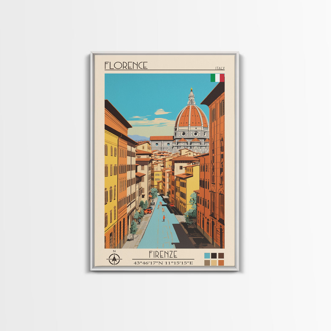 Florence Italy Travel Poster Framed Canvas Print, Midcentury Modern Art, Pop Art Wall Decor, Scenic Wall Art, Living Room Decoration, Office Art