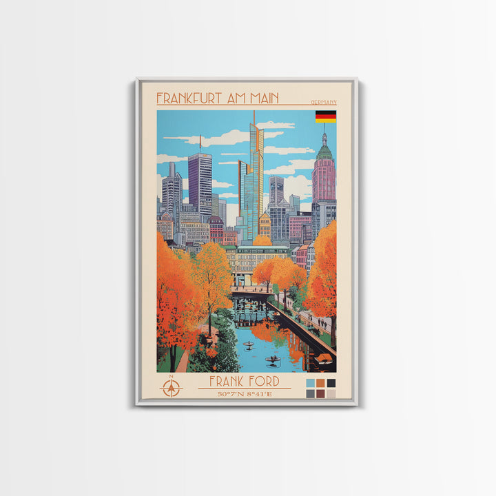 Frankfurt Germany Travel Poster Framed Canvas Print, Midcentury Modern Art, Pop Art Wall Decor, Scenic Wall Art, Living Room Decoration, Office Gift