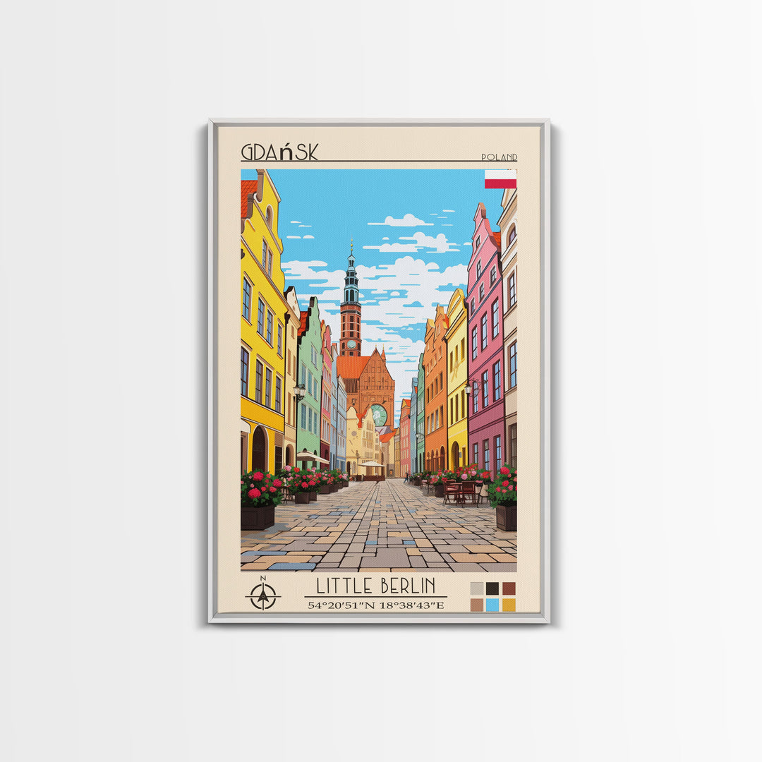 Gdańsk Poland Travel Poster Framed Canvas Print, Vintage Style, Pop Art Home Decor, Scenic Wall Art, Bedroom Decoration, Office Gift