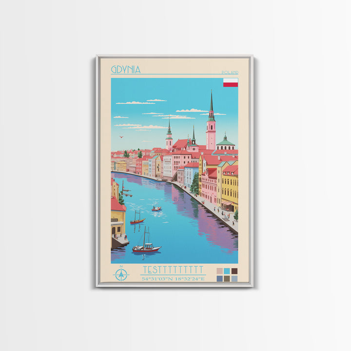 Gdynia Poland Travel Poster Framed Canvas Print, Midcentury Modern Art, Pop Art Wall Decor, Home Decor, Vacation Gift, Office Art