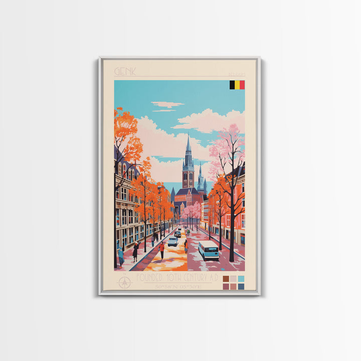 Genk Belgium Travel Poster Framed Canvas Print, Midcentury Modern Art, Pop Art Wall Decor, Home Decor, Vacation Gift, Bedroom Art