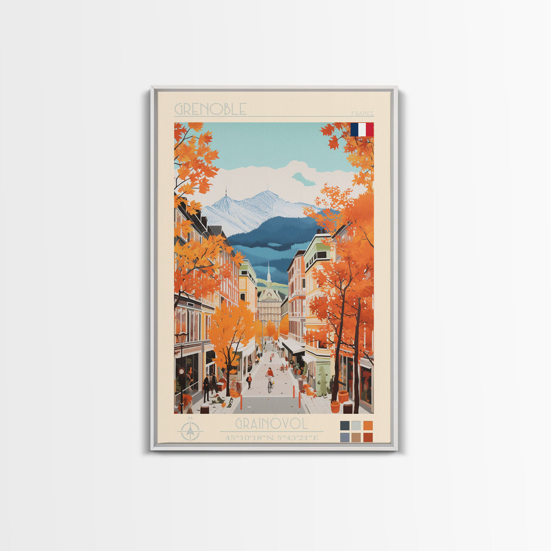 Grenoble France Travel Poster Framed Canvas Print, Midcentury Modern Art, Pop Art Wall Decor, Home Decor, Vacation Gift, Office Art