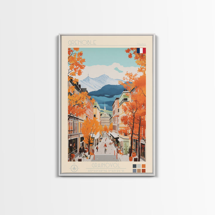 Grenoble France Travel Poster Framed Canvas Print, Midcentury Modern Art, Pop Art Wall Decor, Home Decor, Vacation Gift, Office Art