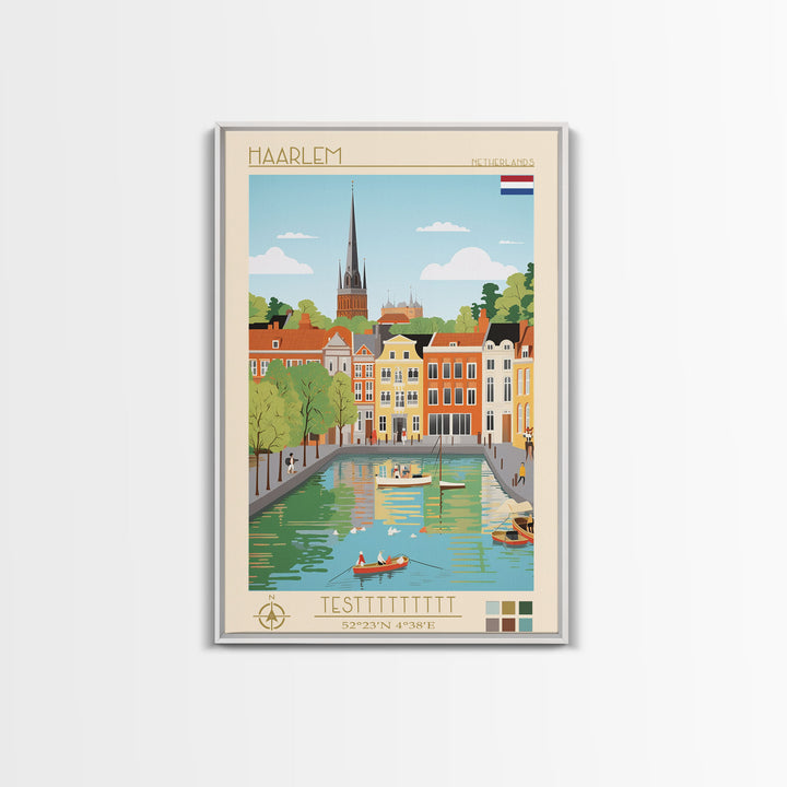 Haarlem Netherlands Travel Poster Framed Canvas Print, Midcentury Modern Art, Pop Art Wall Decor, Scenic Bedroom Art, Office Decoration
