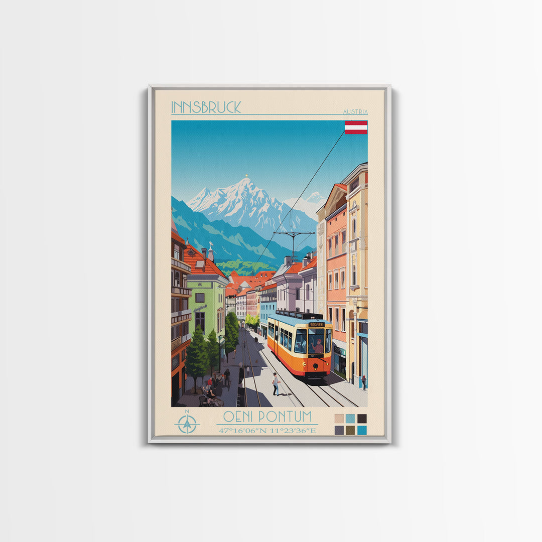 Innsbruck Austria Travel Poster Framed Canvas Print, Midcentury Modern Art, Pop Art Wall Decor, Scenic Wall Art, Living Room Decoration, Office Art