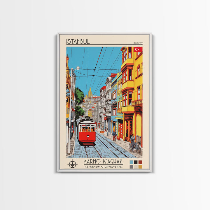 Istanbul Turkey Travel Poster Framed Canvas Print, Midcentury Modern Art, Pop Art Wall Decor, Scenic Living Room Art, Bedroom Decor