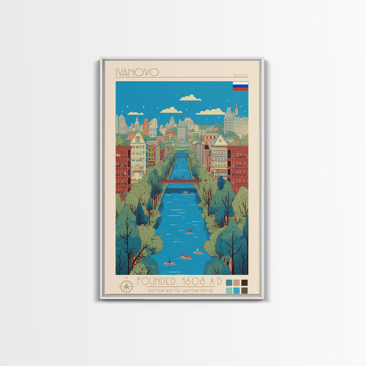 Ivanovo Russia Travel Poster Framed Canvas Print, Midcentury Modern Art, Pop Art Wall Decor, Home Decor, Vacation Gift, Office Art