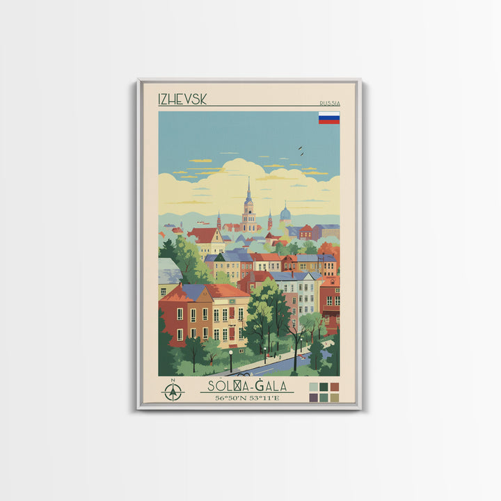 Izhevsk Russia Travel Poster Framed Canvas Print, Midcentury Modern Art, Pop Art Wall Decor, Scenic Living Room Art, Bedroom Gift