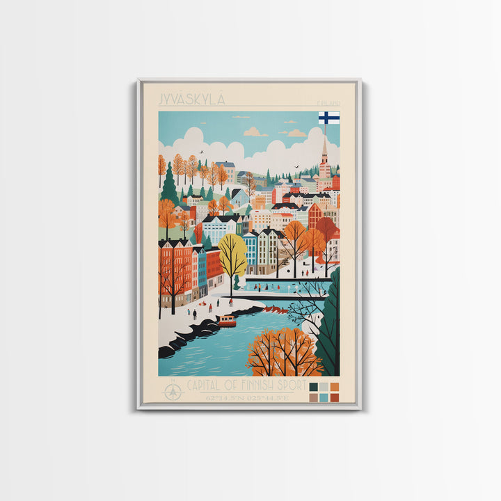 Jyväskylä Finland Travel Poster Framed Canvas Print, Vintage Style, Pop Art Home Decor, Scenic Wall Art, Bedroom Decoration, Office Gift