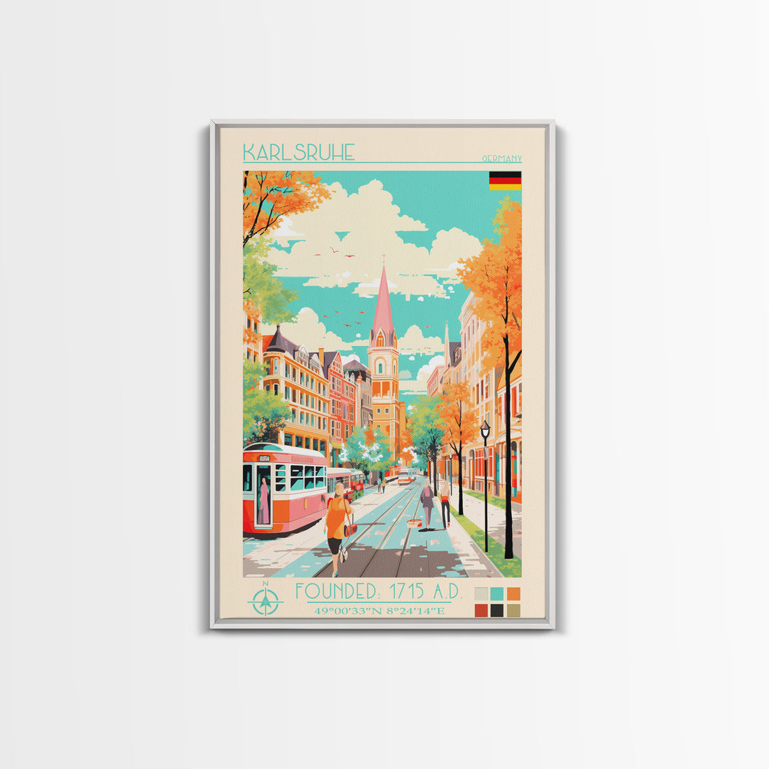 Karlsruhe Germany Travel Poster Framed Canvas Print, Vintage Style, Pop Art Home Decor, Scenic Wall Art, Bedroom Decoration, Office Gift