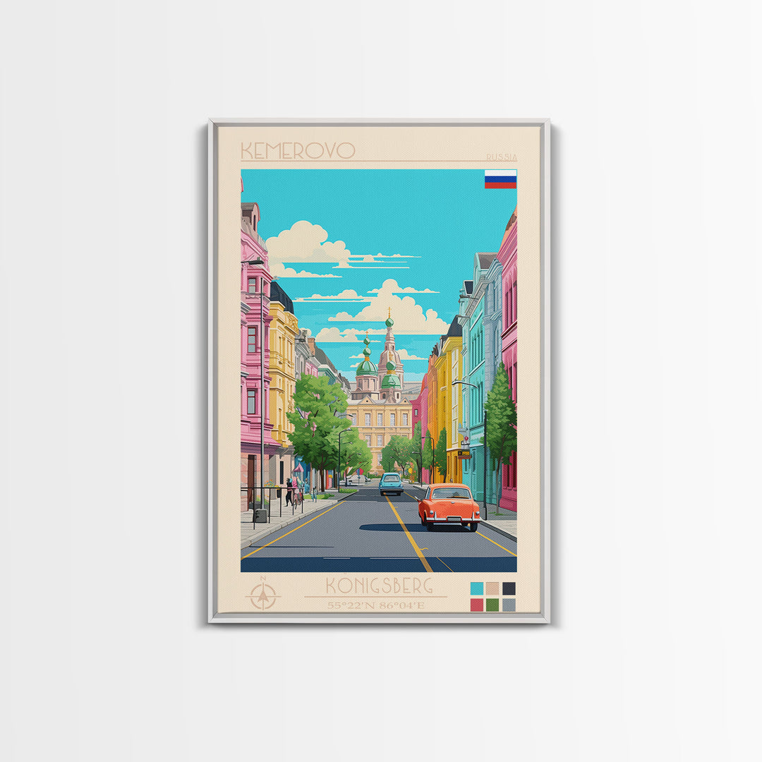 Kemerovo Russia Travel Poster Framed Canvas Print, Vintage Style, Pop Art Home Decor, Scenic Wall Art, Bedroom Decoration, Office Gift