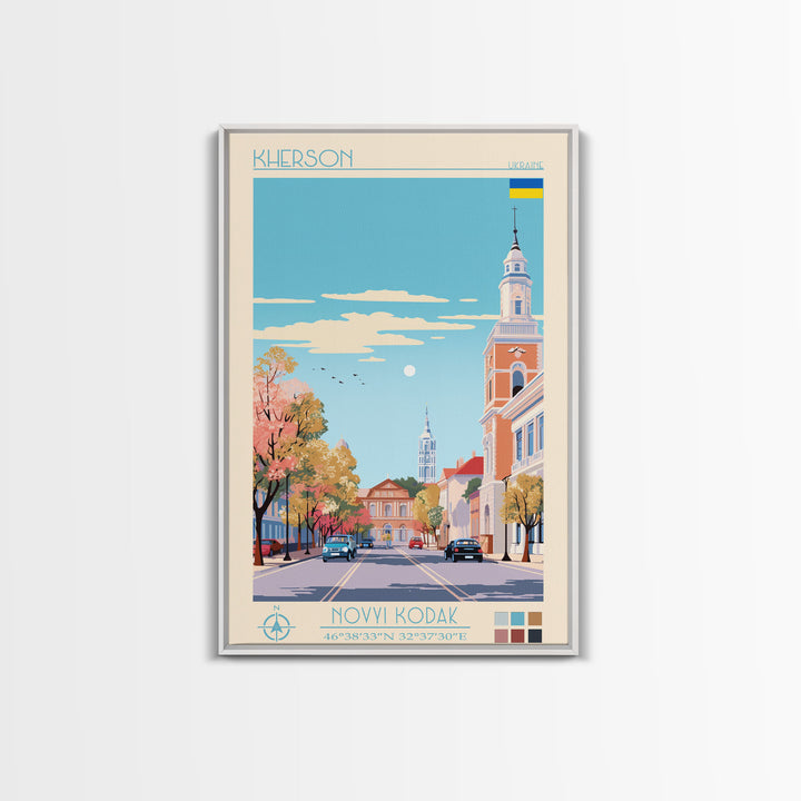 Kherson Ukraine Travel Poster Framed Canvas Print, Midcentury Modern Art, Pop Art Wall Decor, Scenic Wall Art, Living Room Decoration, Office Art