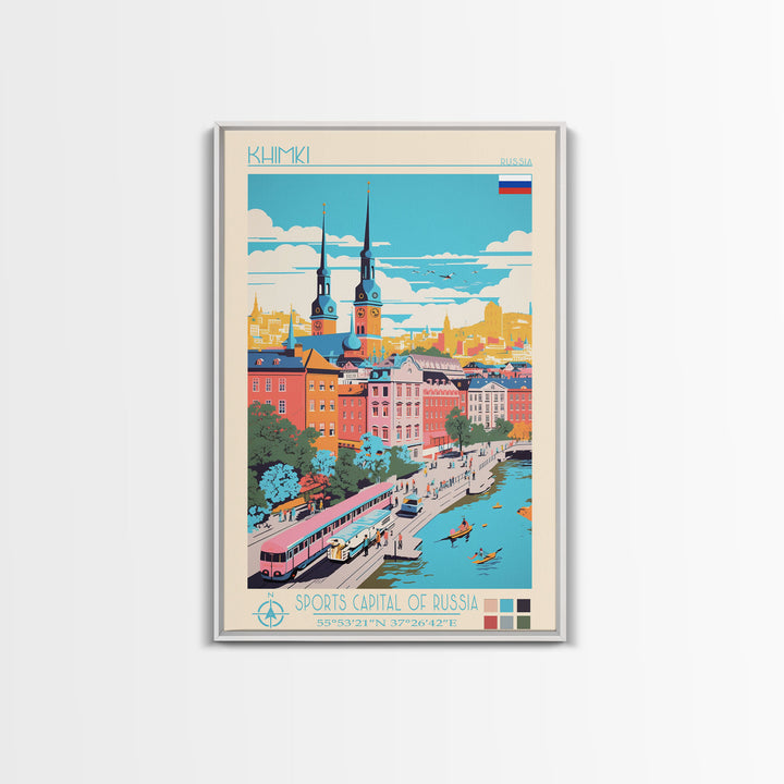 Khimki Russia Travel Poster Framed Canvas Print, Midcentury Modern Art, Pop Art Wall Decor, Home Decor, Vacation Gift, Bedroom Art