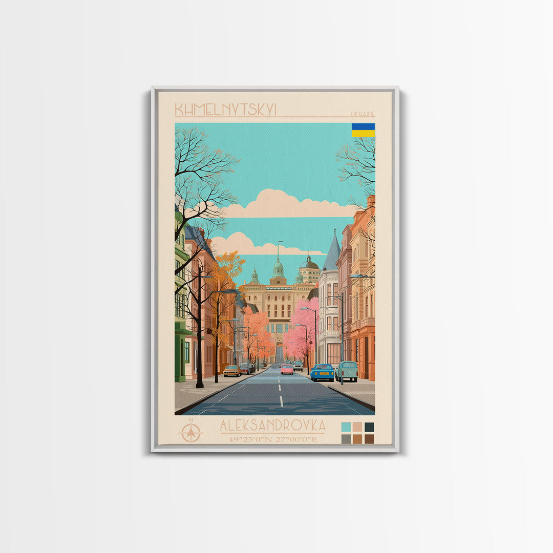 Khmelnytskyi Ukraine Travel Poster Framed Canvas Print, Midcentury Modern Art, Pop Art Wall Decor, Scenic Wall Art, Living Room Decoration, Office Gift