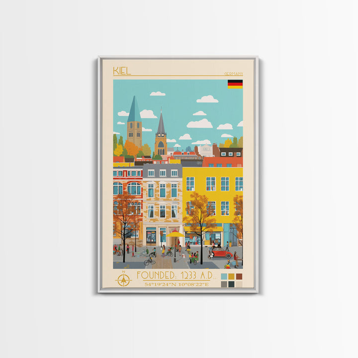 Kiel Germany Travel Poster Framed Canvas Print, Midcentury Modern Art, Pop Art Wall Decor, Scenic Wall Art, Living Room Decoration, Office Art