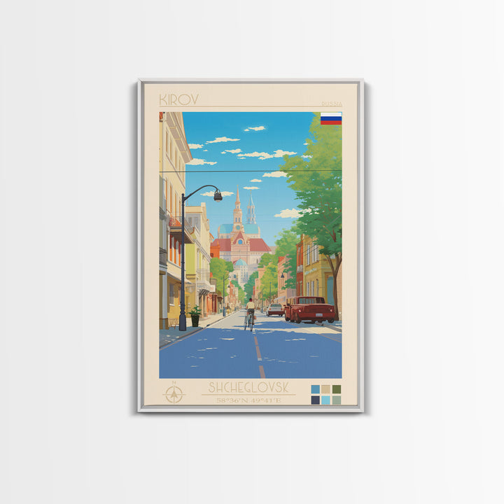 Kirov Russia Travel Poster Framed Canvas Print, Midcentury Modern Art, Pop Art Wall Decor, Scenic Living Room Art, Bedroom Decor