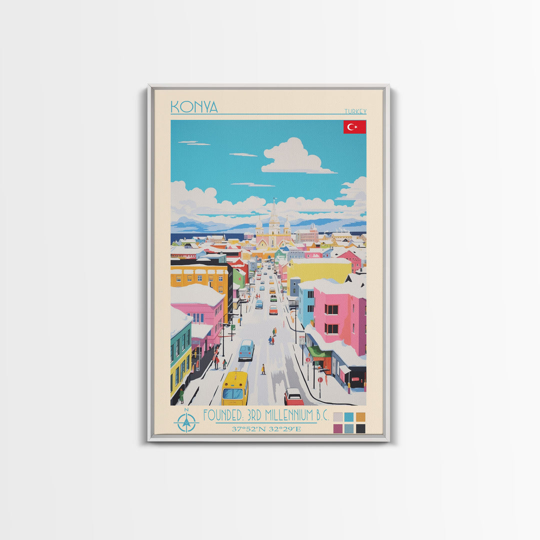 Konya Turkey Travel Poster Framed Canvas Print, Midcentury Modern Art, Pop Art Wall Decor, Scenic Wall Art, Living Room Decoration, Office Art